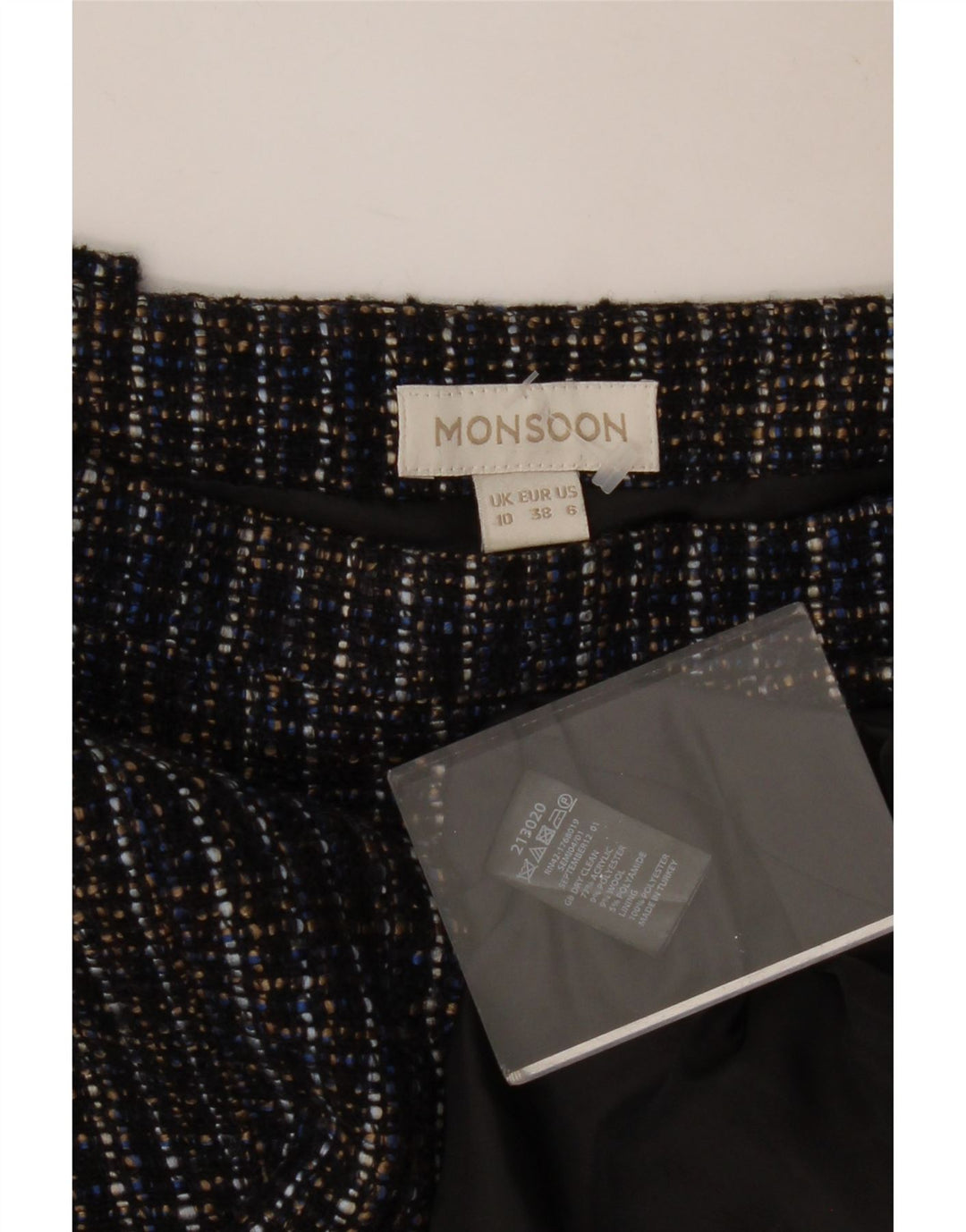 MONSOON ženska mini suknja UK 10 mala W30 tamnoplavi pjegavi poliester