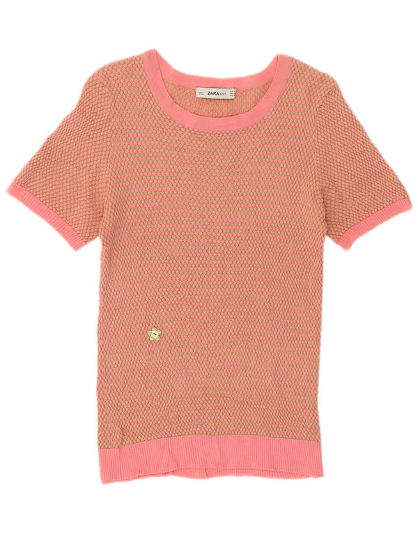 Zara Womens Boat Neck Jumper Sweater UK 12 Medium Pink Geometric