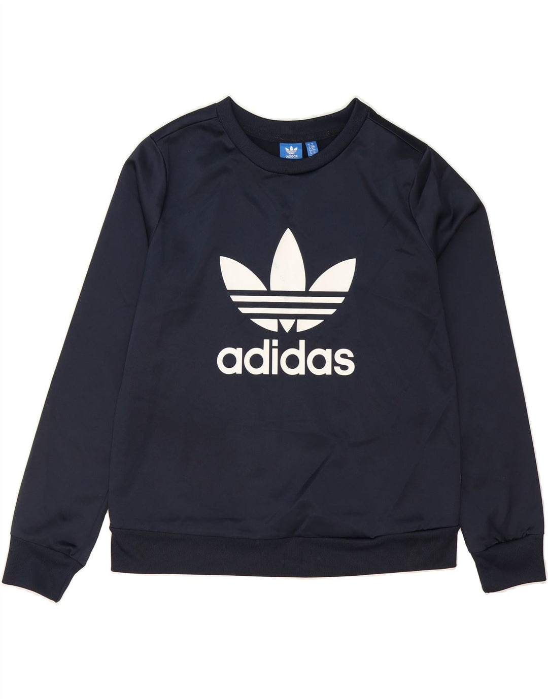 ADIDAS Womens Oversized Graphic Sweatshirt Jumper UK 10 Small  Navy Blue Vintage Adidas and Second-Hand Adidas from Messina Hembry 