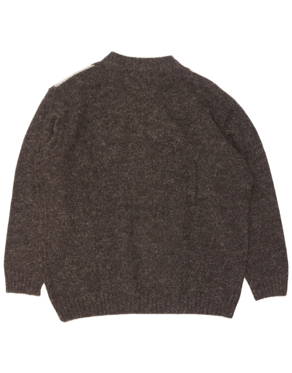Vintage Mens Crew Neck Jumper Sweater Large Grey Argyle/Diamond Acrylic