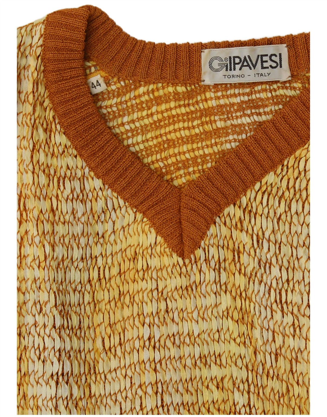 Vintage ženski džemper kratkih rukava s V-izrezom IT 44 Srednje žuta