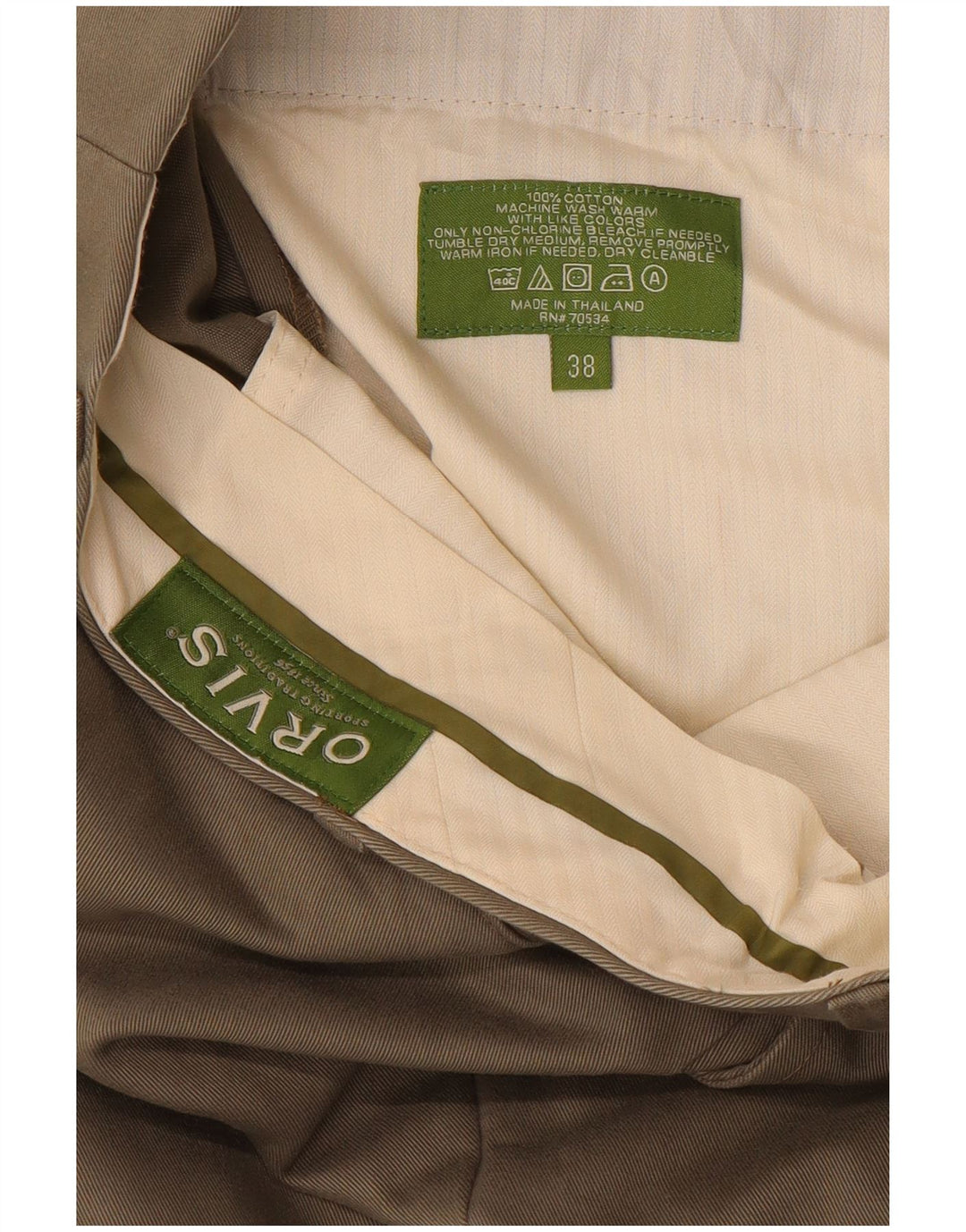 ORVIS muške ravne chino hlače W38 L30 Kaki pamuk