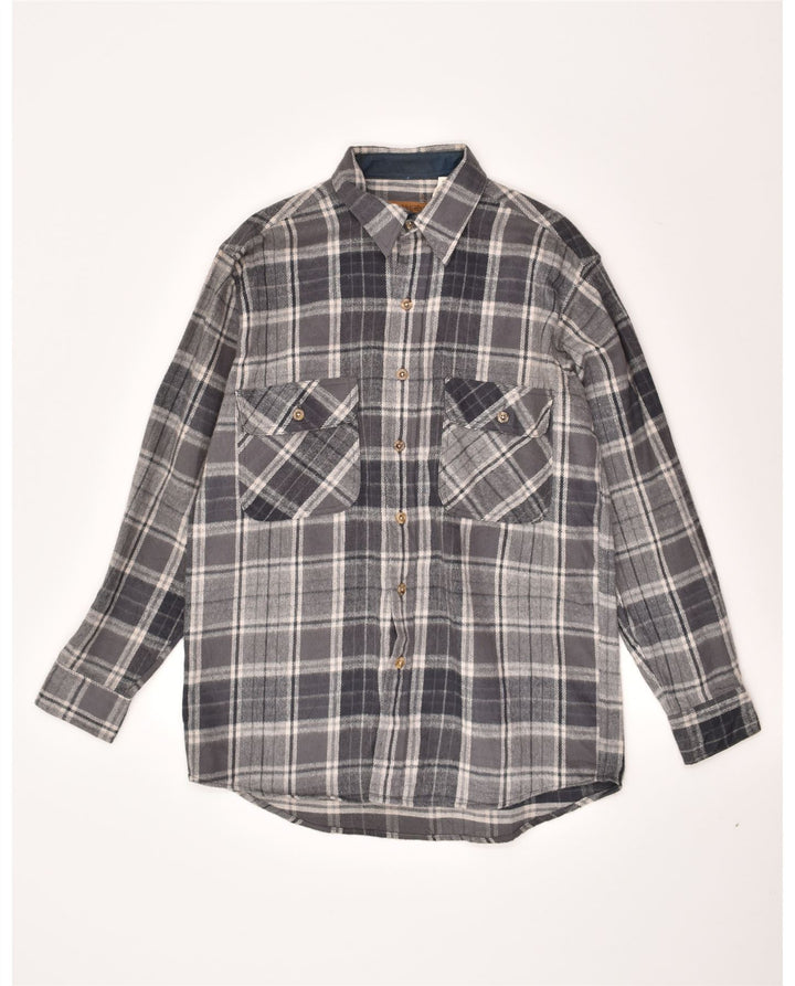 VINTAGE Mens Flannel Shirt Medium Grey Check Cotton Vintage Vintage and Second-Hand Vintage from Messina Hembry 