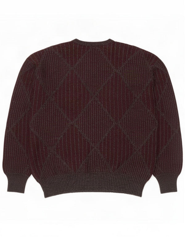 C&A Mens Crew Neck Jumper Sweater IT 52/54 Large Burgundy Argyle/Diamond