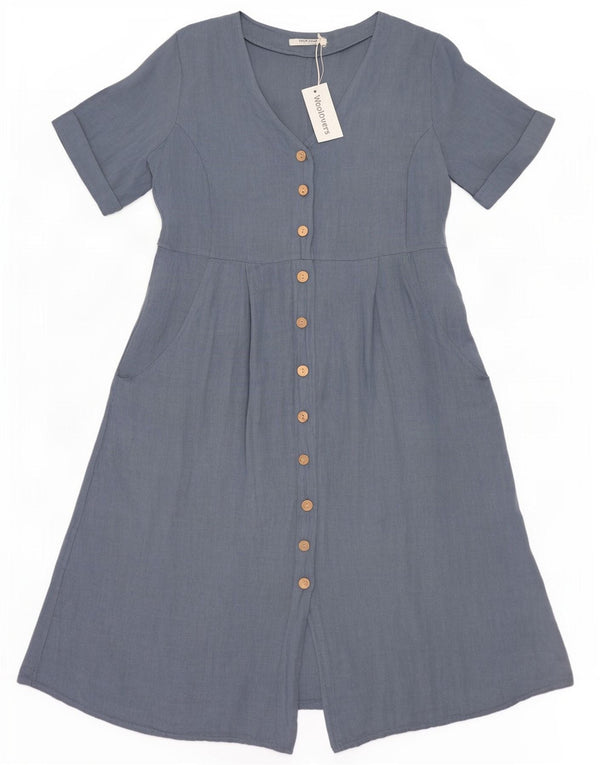 WoolOvers ženska haljina A-kroja UK 14 Large Blue Lan