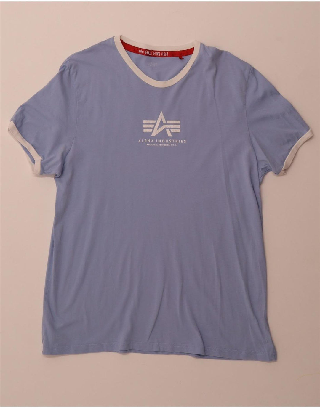 ALPHA INDUSTRIES Mens Graphic T-Shirt Top Medium Blue