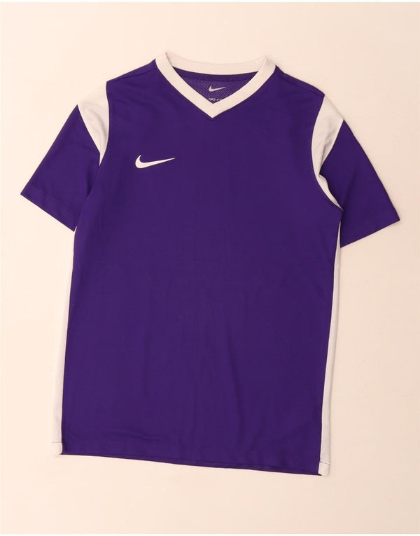 NIKE Boys Dri Fit T-Shirt Top 13-14 Years XL Purple Colourblock Poliester