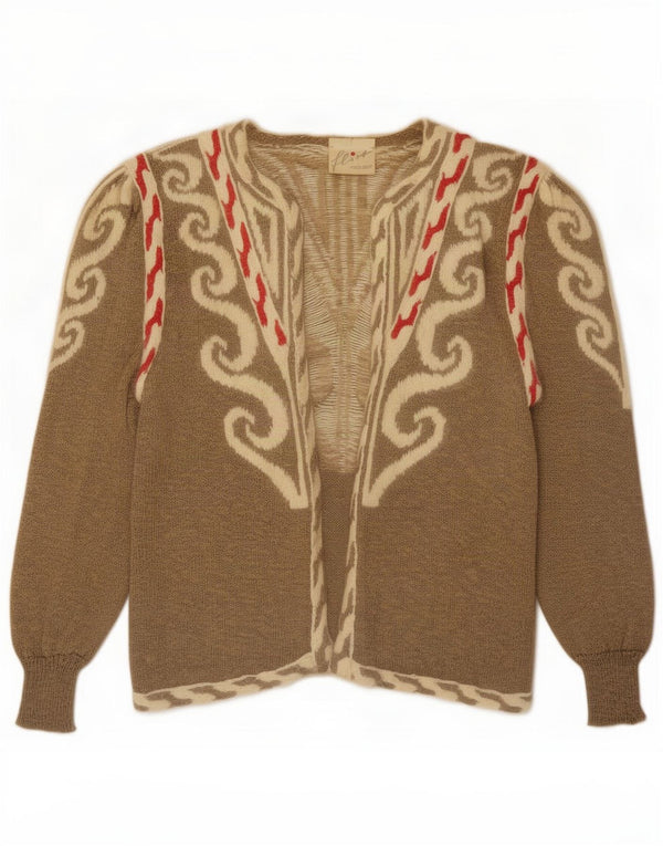 Vintage ženski otvoreni kardigan pulover UK 16 Veliki smeđi paisley