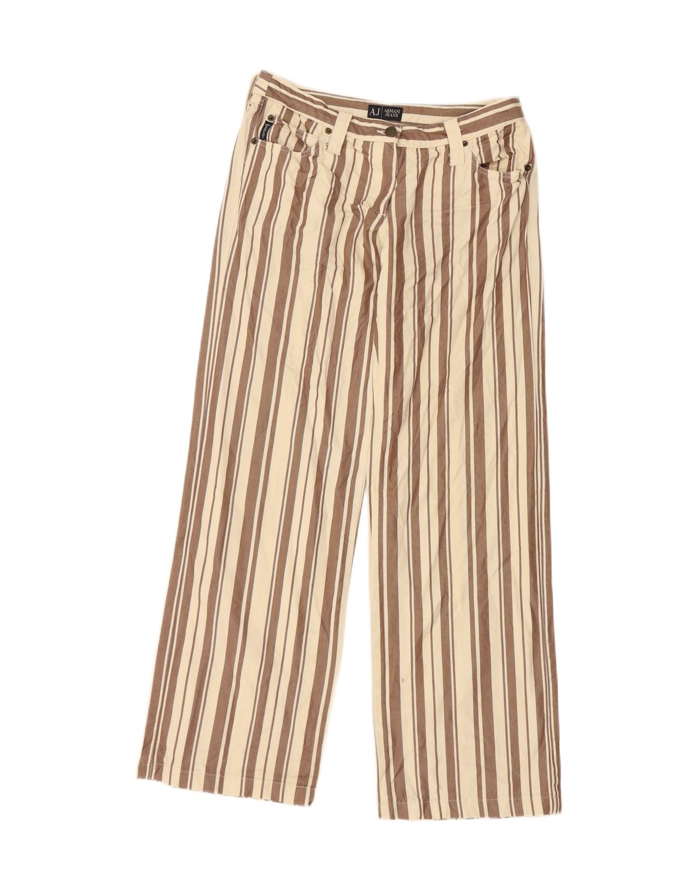ARMANI Womens Straight Casual Trousers IT 44 Medium W31 L29 Beige Striped Vintage Armani and Second-Hand Armani from Messina Hembry 
