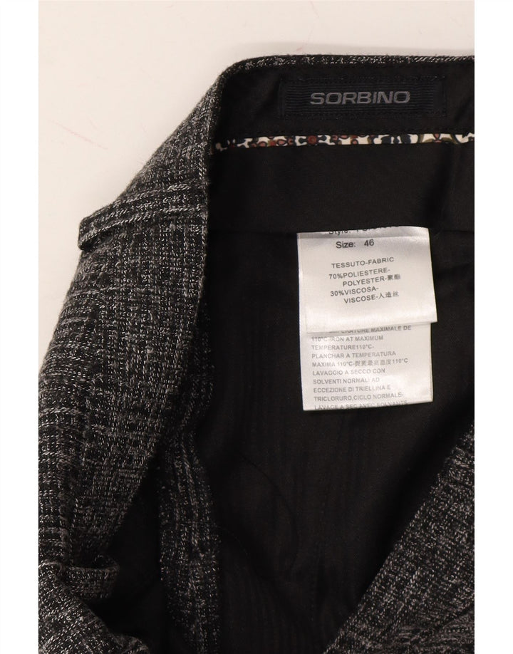 SORBINO Mens Slim Suit Trousers IT 46 Small W29 L28 Grey Check Polyester Vintage Sorbino and Second-Hand Sorbino from Messina Hembry 