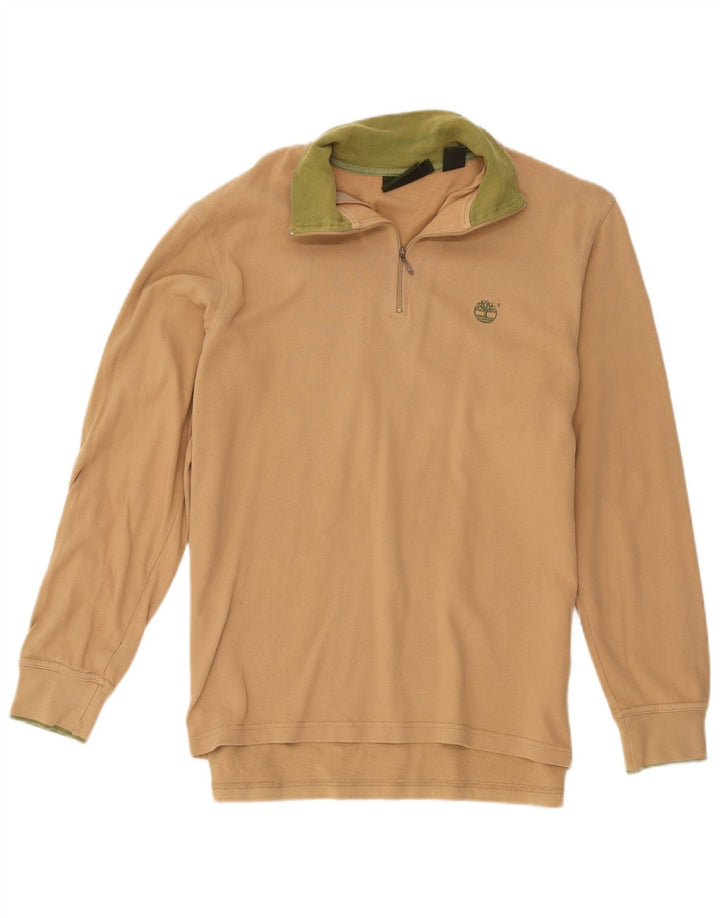 Timberland muška majica s izrezom s patentnim zatvaračem Mali bež pamuk