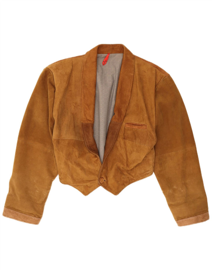 Vintage Womens Crop Oversized Suede Jacket UK 14 Medium Brown Leather