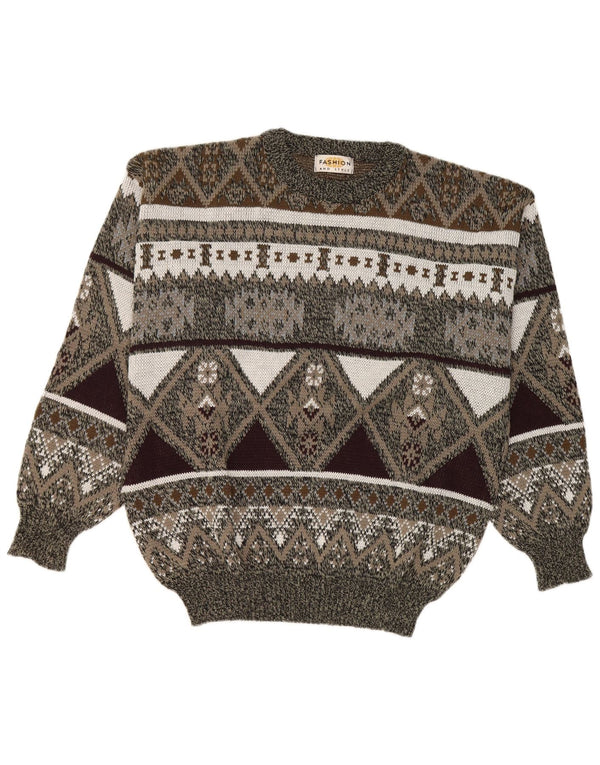 Vintage muški džemper s okruglim izrezom IT 42/44 veliki sivi geometrijski