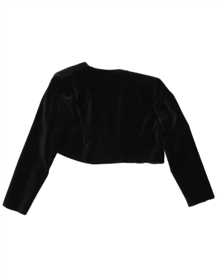 Vintage ženska baršunasta otvorena bolero jakna UK 14 Srednji crni poliester