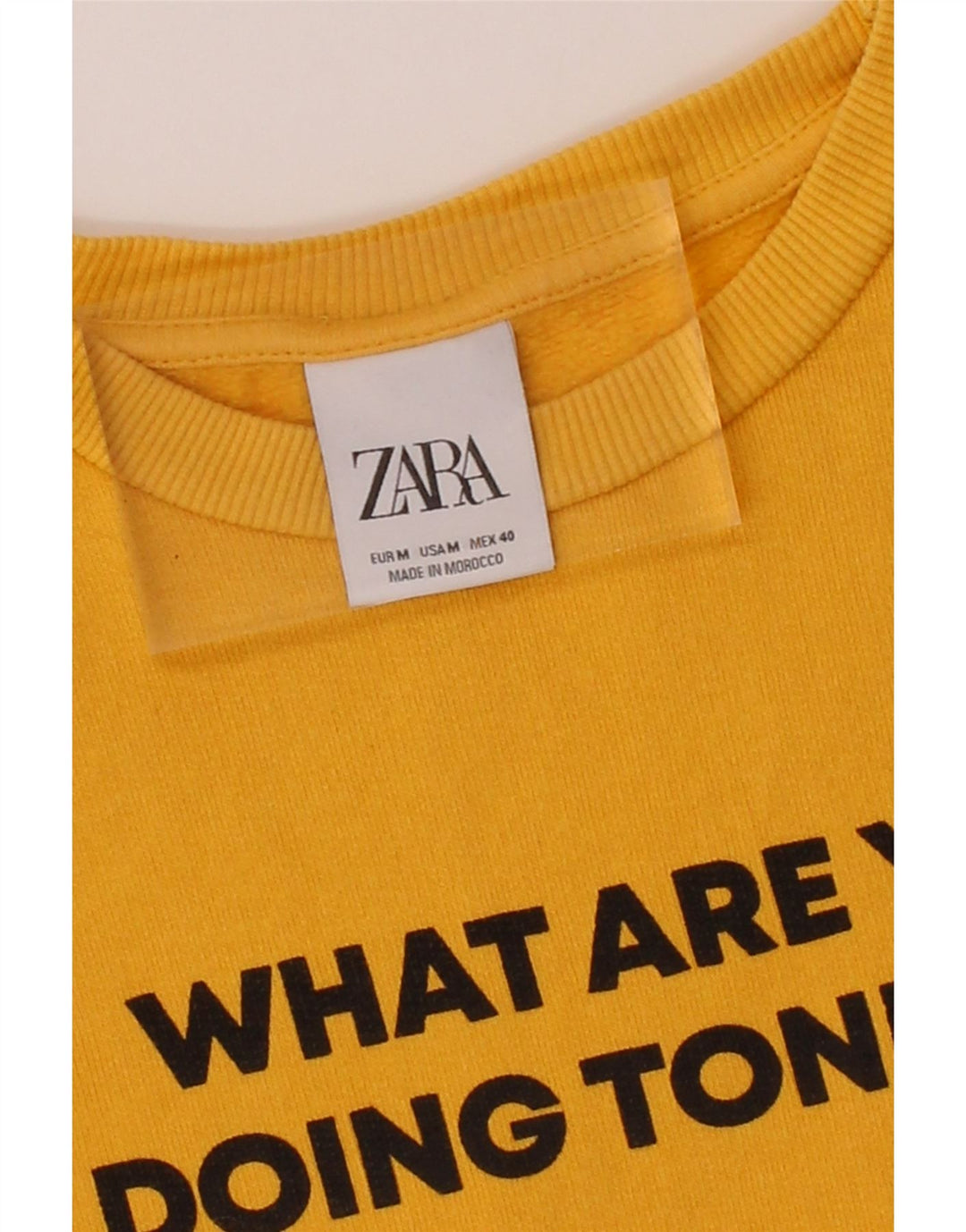 ZARA Womens Graphic Sweatshirt Jumper UK 14 Medium Yellow Cotton Vintage Zara and Second-Hand Zara from Messina Hembry 