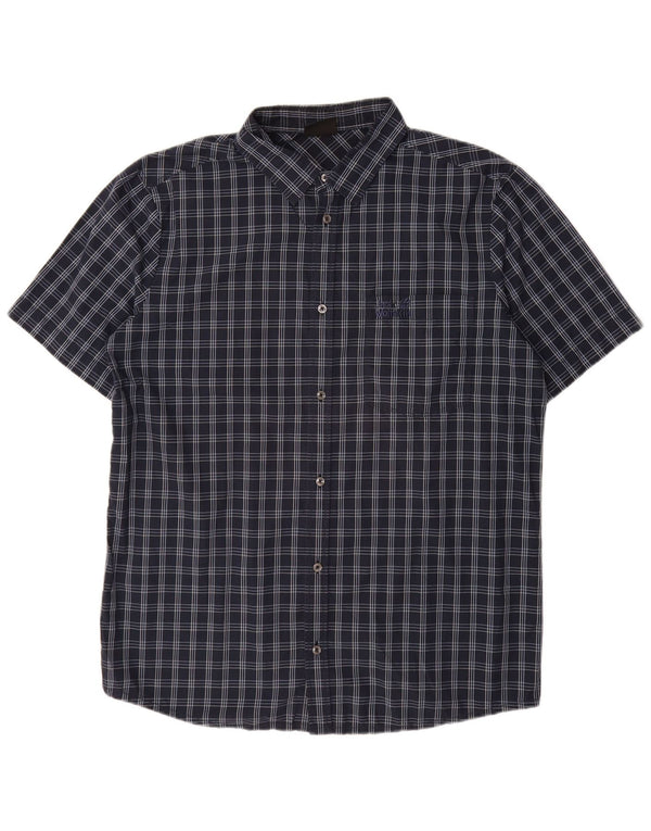 Jack Wolfskin Mens Short Sleeve Shirt UK 42 Large Navy Blue Check Cotton