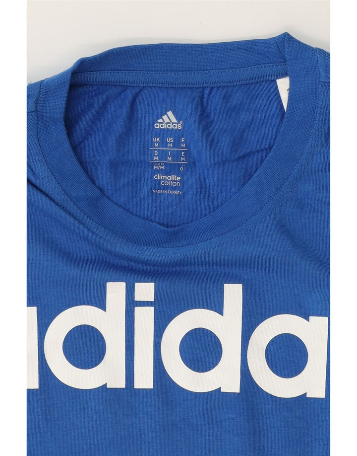 ADIDAS Mens Climalite Graphic T-Shirt Top Medium Blue Cotton Vintage Adidas and Second-Hand Adidas from Messina Hembry 