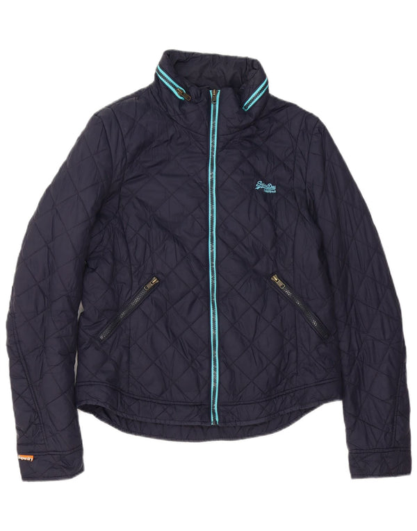 Superdry ženska prošivena jakna s kapuljačom UK 14 Veliki tamnoplavi najlon