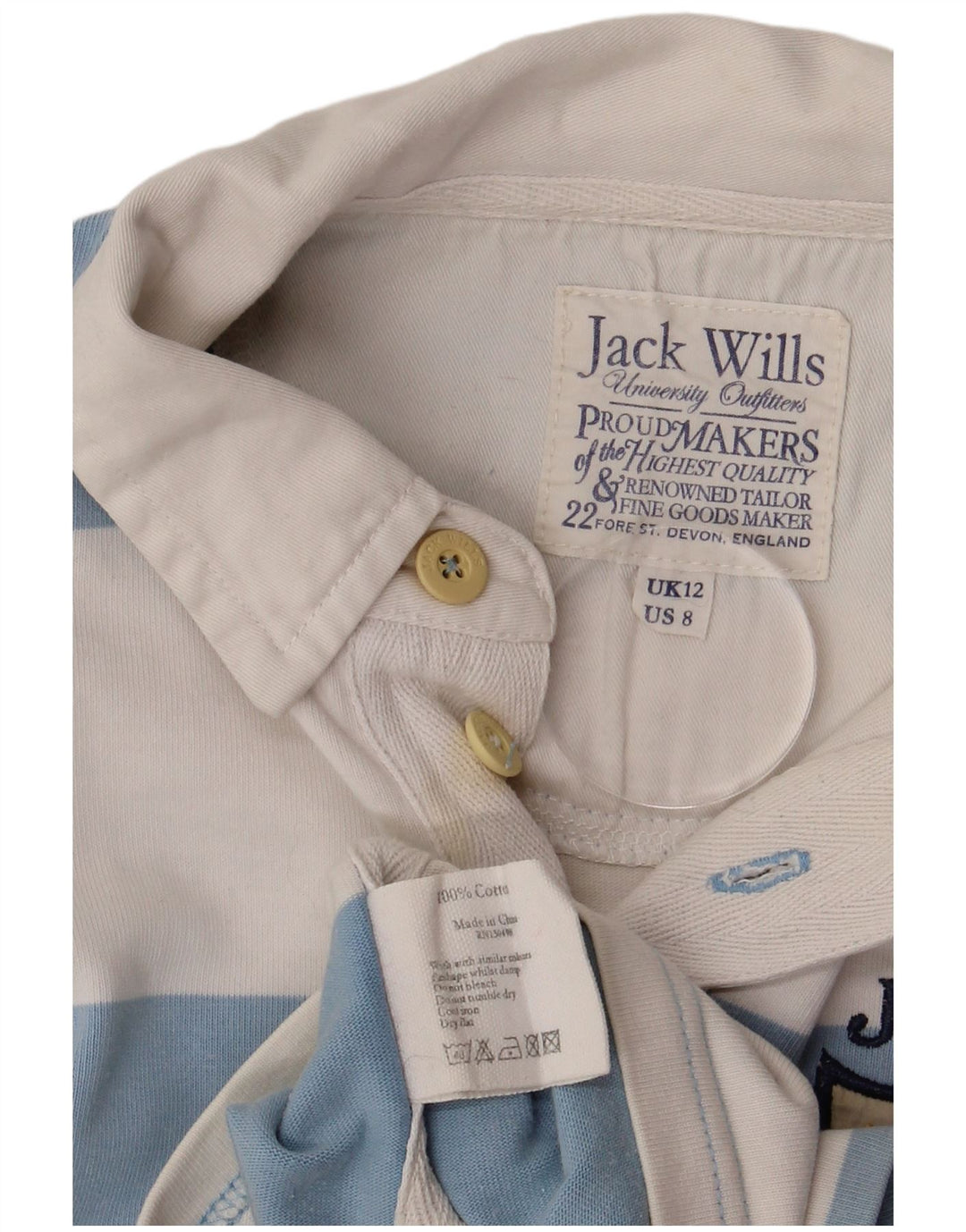 JACK WILLS Ženska grafička ragbi polo majica UK 12 srednje plave pruge