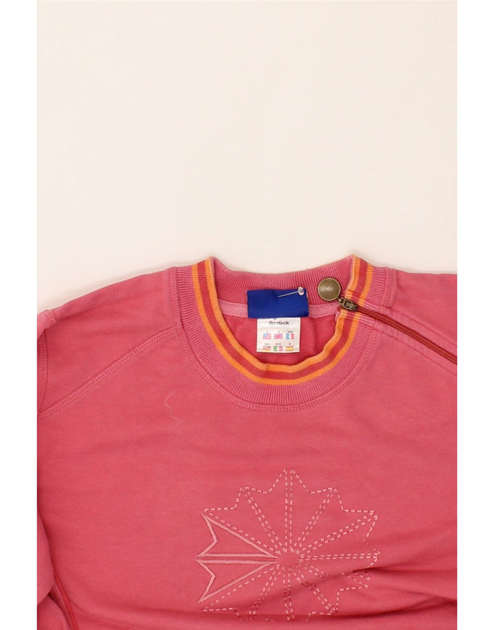 REEBOK Womens Graphic Sweatshirt Jumper UK 12 Medium  Pink Cotton Vintage Reebok and Second-Hand Reebok from Messina Hembry 