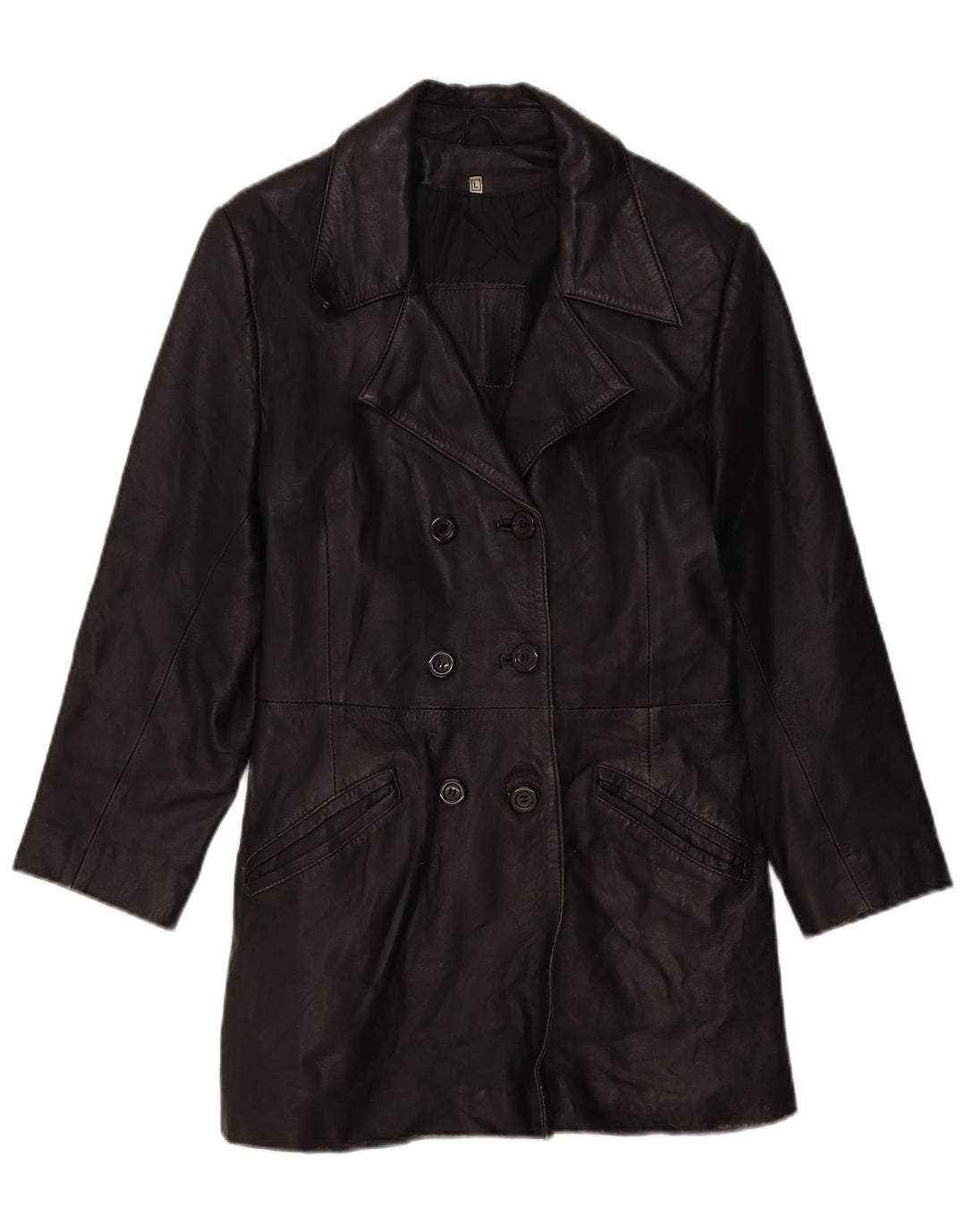 VINTAGE ženski kožni kaput UK 14 Veliki crni kožni