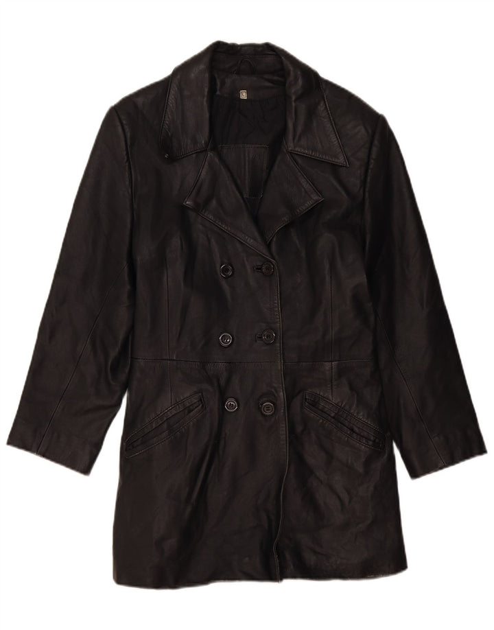 VINTAGE ženski kožni kaput UK 14 Veliki crni kožni