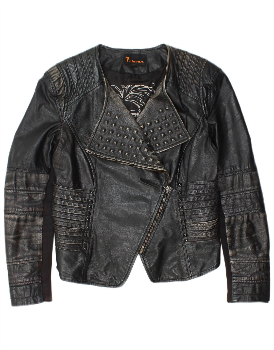 Vintage ženska crna kožna biciklistička jakna IT 40 mala crna koža