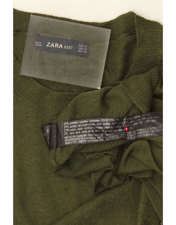 Zara ženski džemper s okruglim izrezom UK 14 Srednji kaki poliester