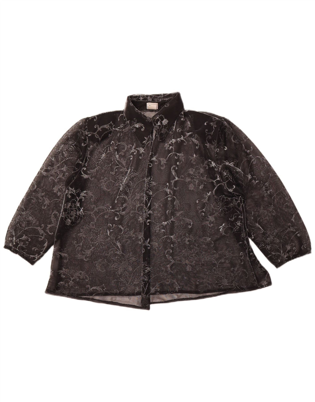 VINTAGE Ženska košulja bluza 3/4 rukava UK 14 Srednje crna cvjetna