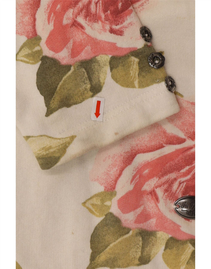 VINTAGE Ženska majica dugih rukava UK 16 Large Off White Floral Pamuk