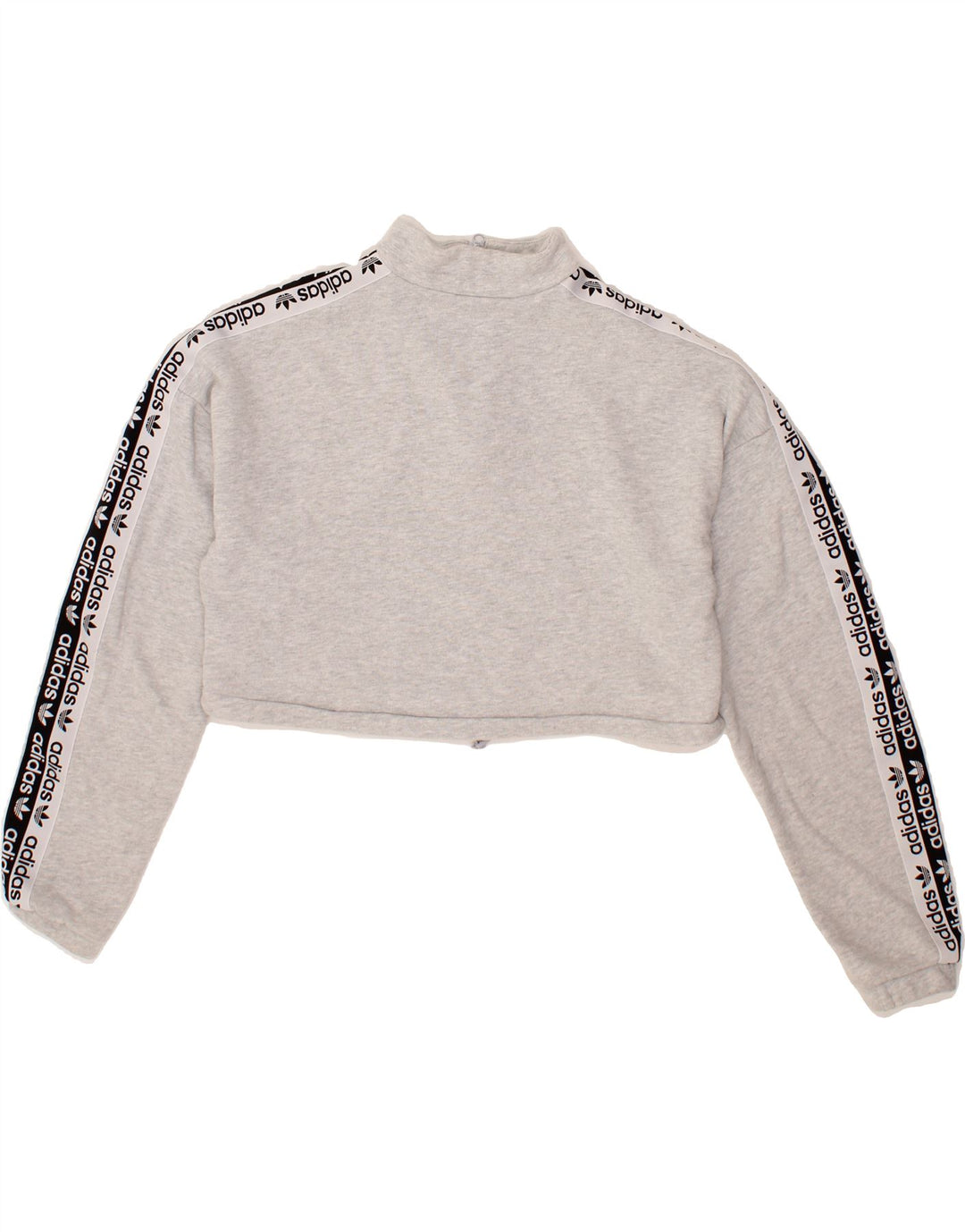 ADIDAS Womens Oversized Graphic Crop Sweatshirt Jumper UK 10 Small Grey Vintage Adidas and Second-Hand Adidas from Messina Hembry 