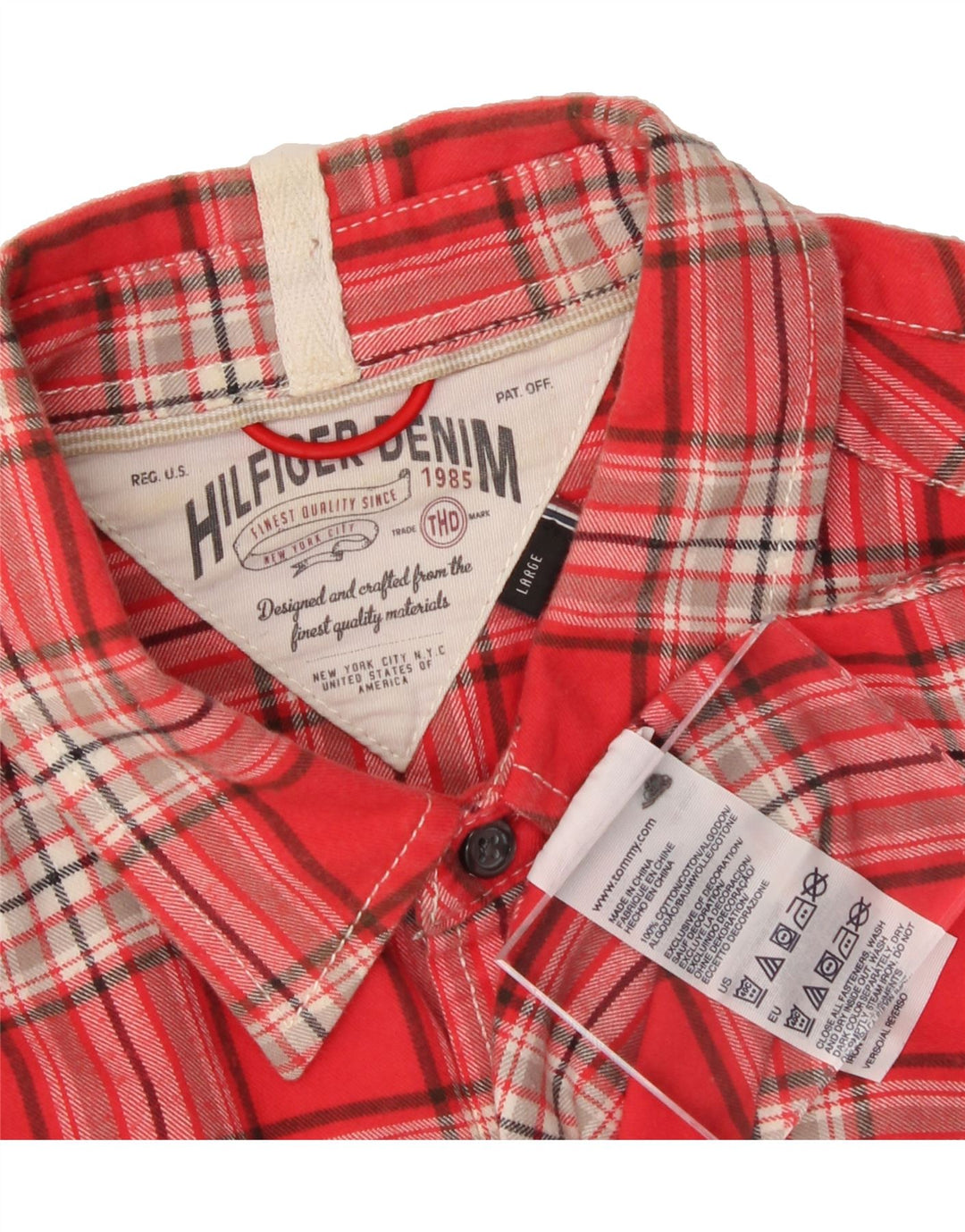 TOMMY HILFIGER Mens Flannel Shirt Large Red Check Cotton Vintage Tommy Hilfiger and Second-Hand Tommy Hilfiger from Messina Hembry 