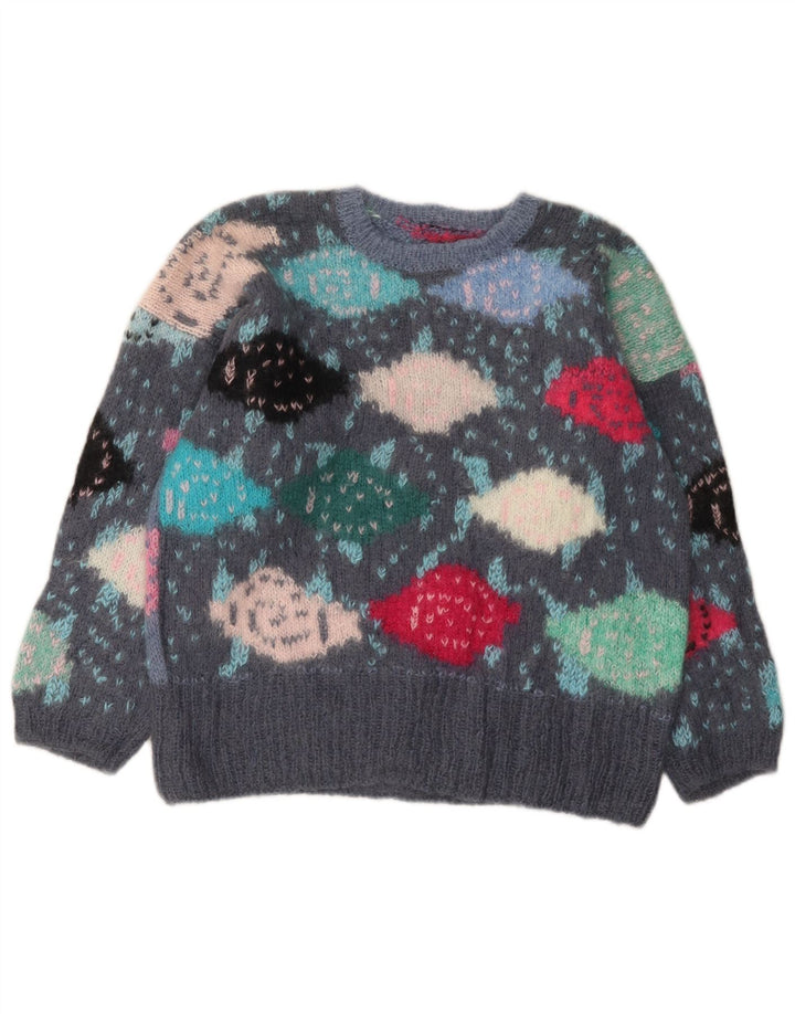 VINTAGE pulover s okruglim izrezom za djevojčice 13-14 godina u sivoj boji