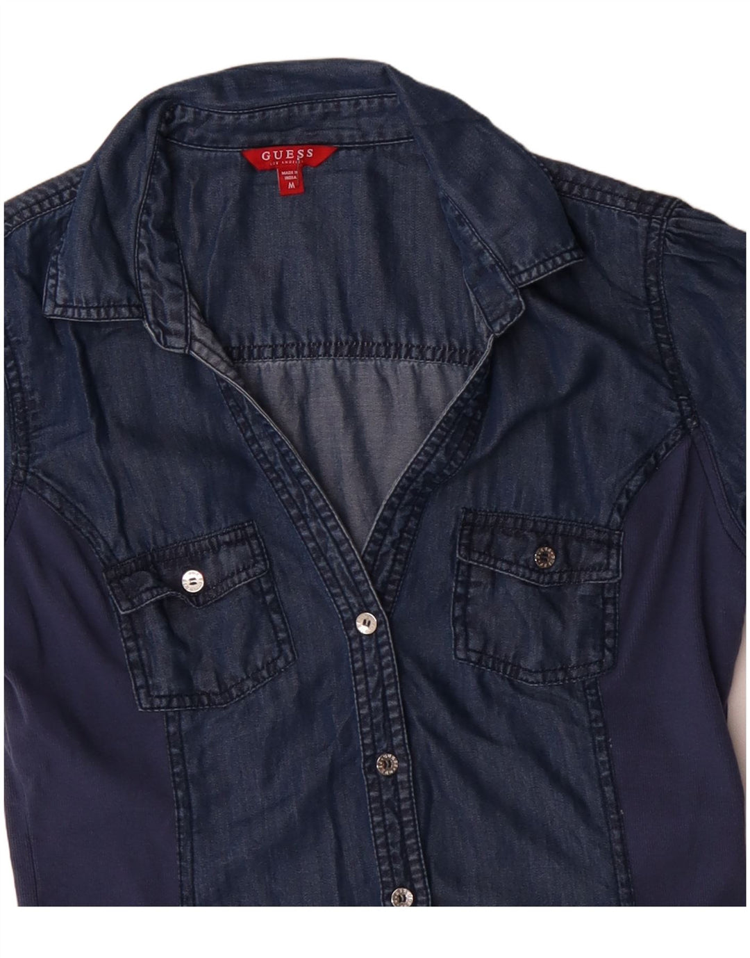 GUESS Ženska traper košulja kratkih rukava UK 12 Srednje tamnoplava tencel