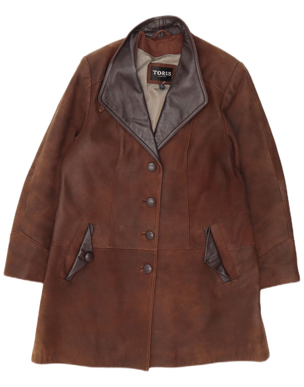 Torus Womens Leather Coat UK 12 Medium Brown