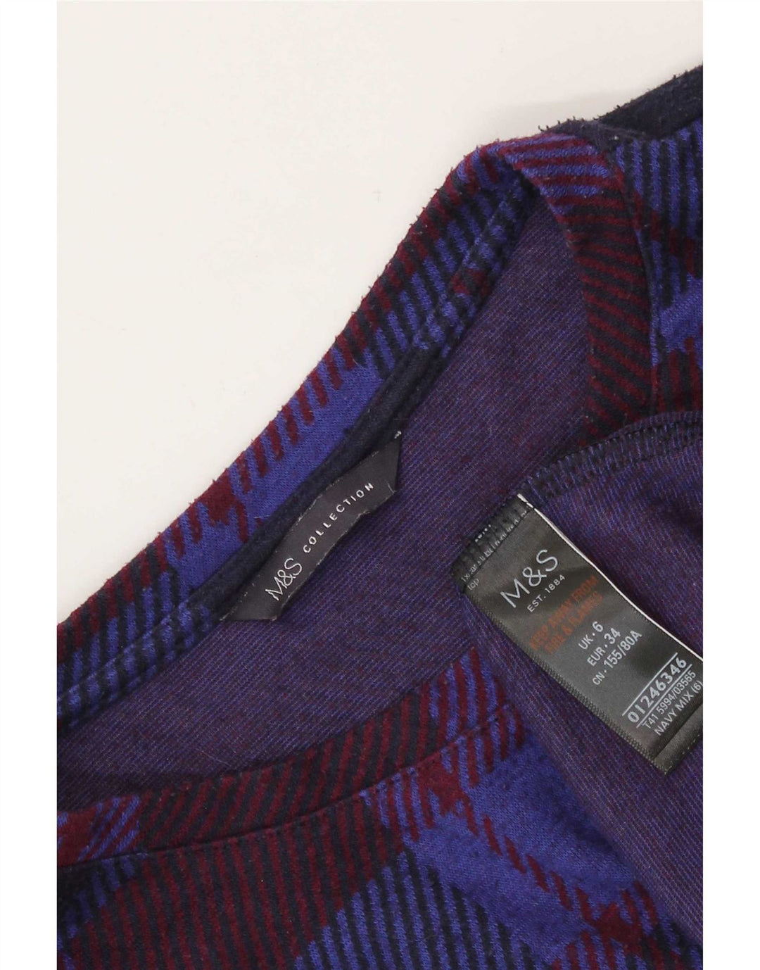 Marks & Spencer ženska majica dugih rukava UK 6 XS tamnoplavi karirani poliester