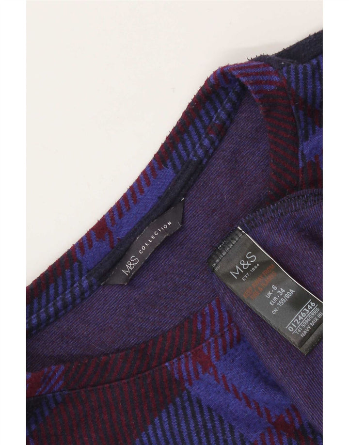 Marks & Spencer ženska majica dugih rukava UK 6 XS tamnoplavi karirani poliester