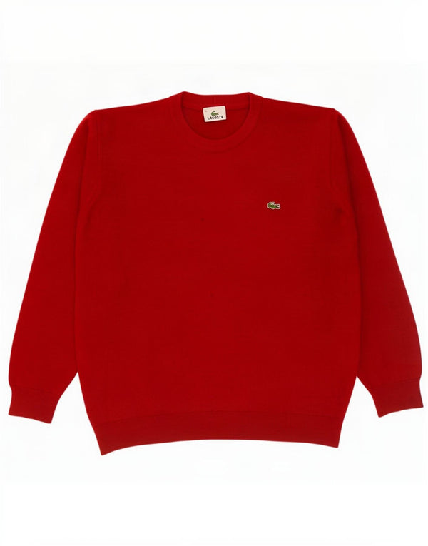 Lacoste Mens Crew Neck Jumper Sweater Size 5 Large Red Wool
