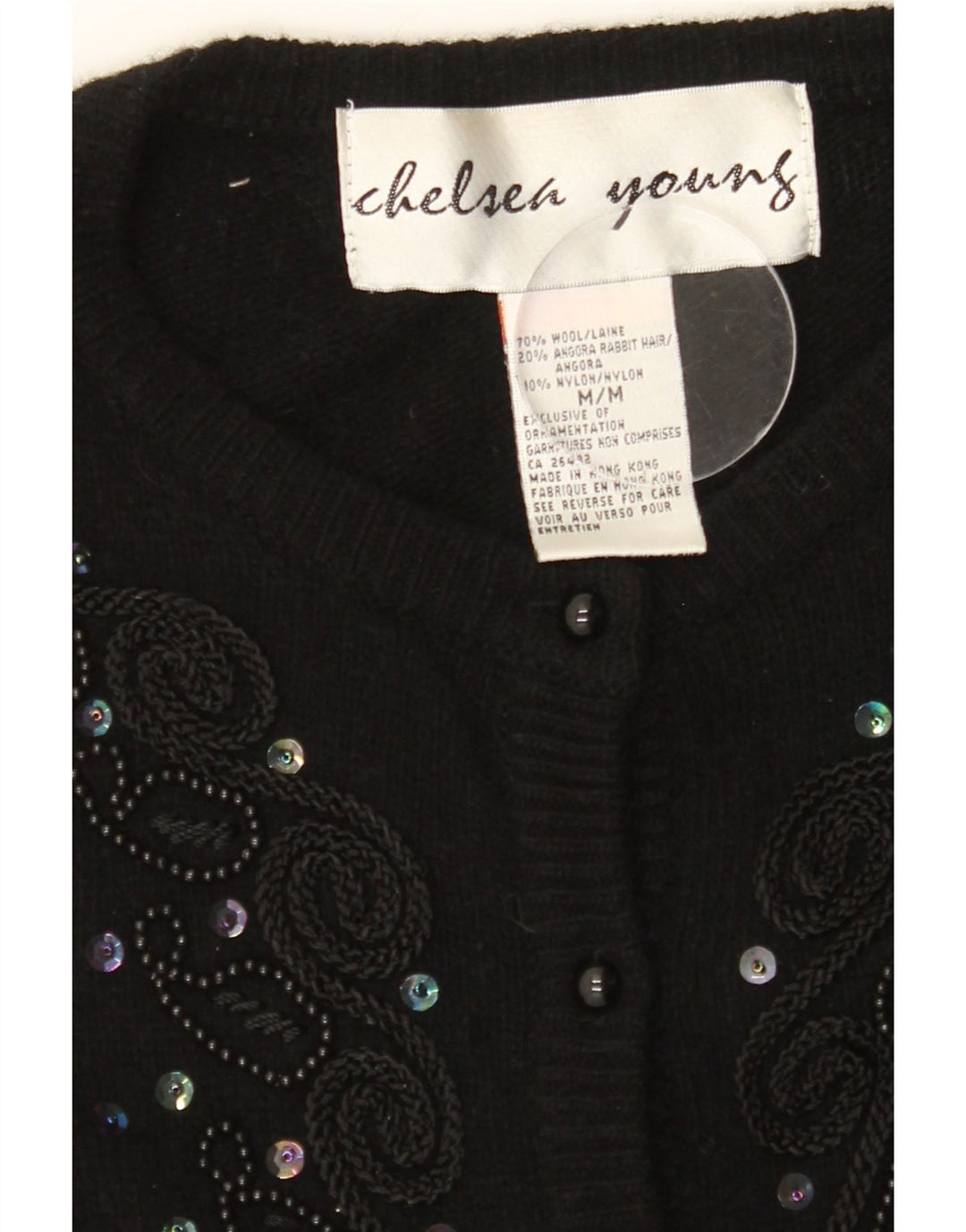 CHELSEA YOUNG Womens Cardigan Sweater UK 14 Medium Black Wool Vintage Chelsea Young and Second-Hand Chelsea Young from Messina Hembry 