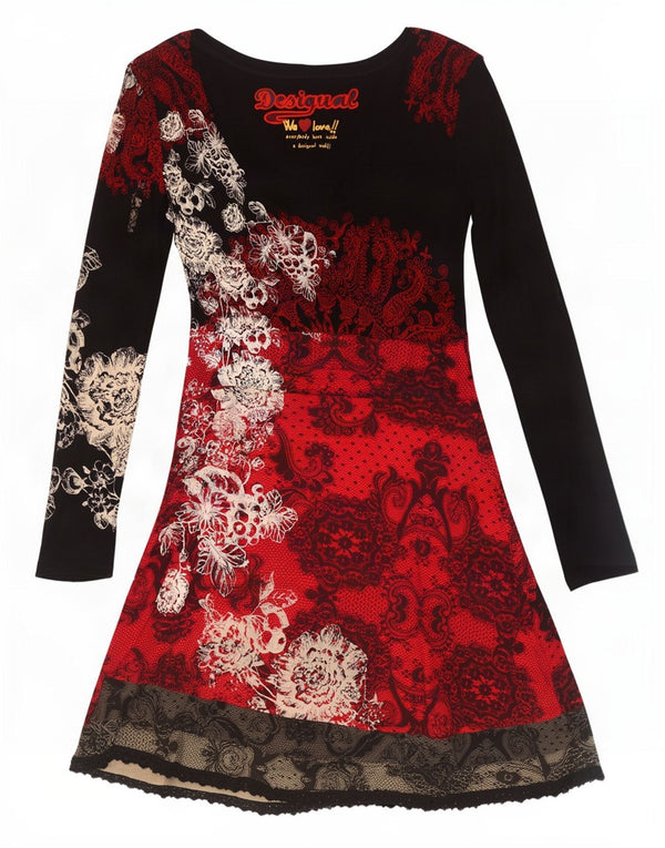 Desigual ženska haljina A-kroja dugih rukava s grafičkim motivima UK 18 XL crna cvjetna