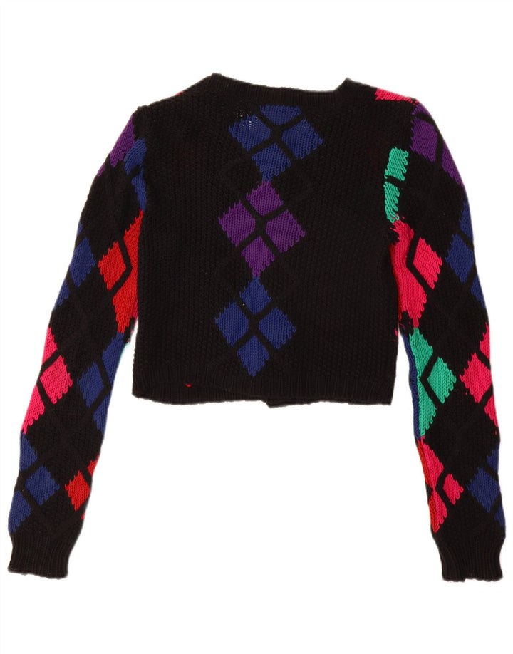 HOBBS ženski kratki kardigan pulover UK 8 Mali crni Argyle/Diamond pamuk