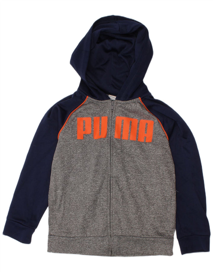 PUMA Boys Graphic Zip Hoodie pulover 5-6 Years Gray Colourblock Poliester