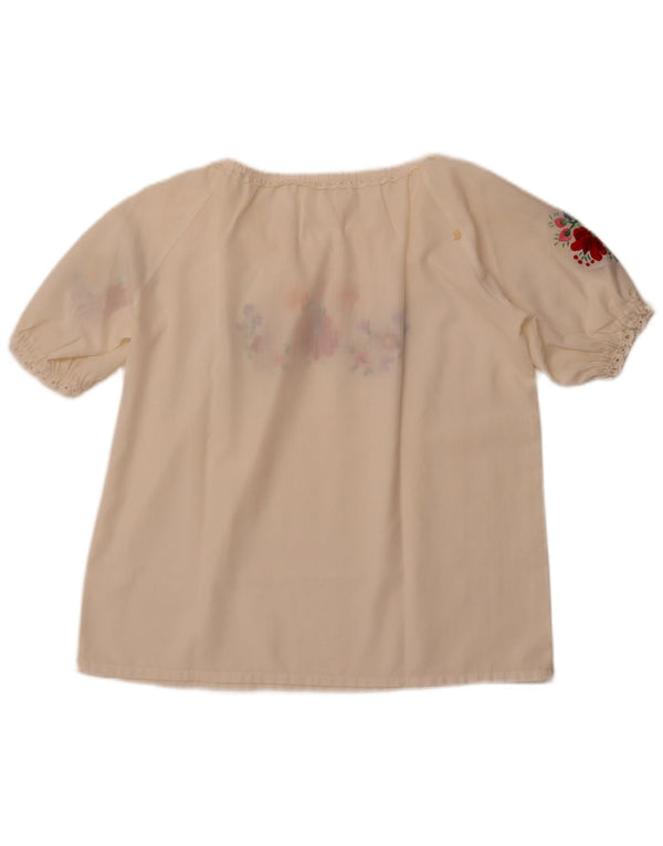 VINTAGE gornji dio ženske bluze UK 16 Large Off White Floral