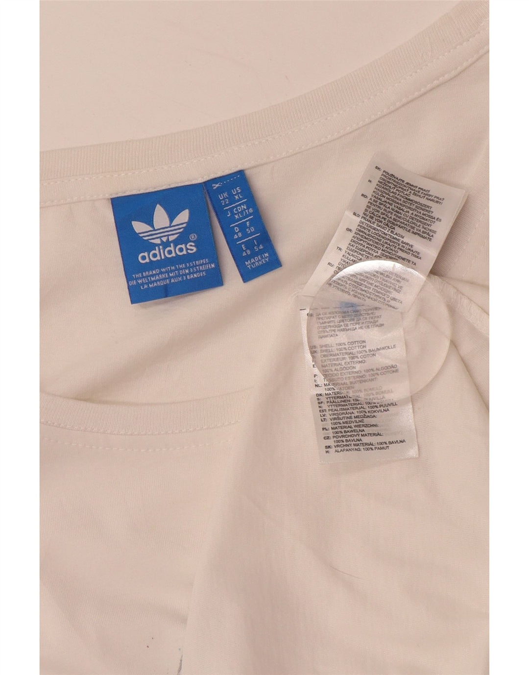 ADIDAS ženska majica kratkih rukava s dugim crtama UK 22 XL bijeli pamuk