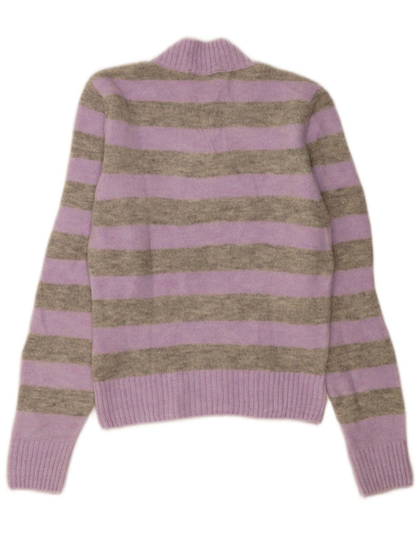 Zara ženski kratki džemper s V-izrezom UK 10 male ljubičaste pruge