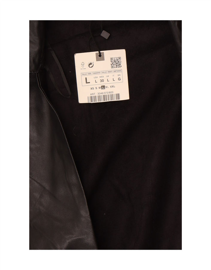 ZARA Womens Faux Leather Overcoat UK 16 Large Black Polyurethane Vintage Zara and Second-Hand Zara from Messina Hembry 
