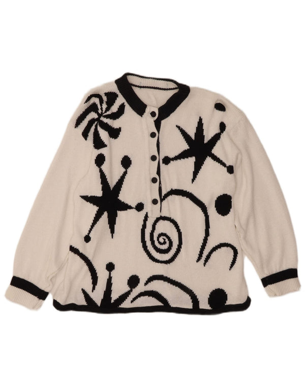 VINTAGE ženski džemper s dugmadima i ovratnikom UK 10 Mali bijeli