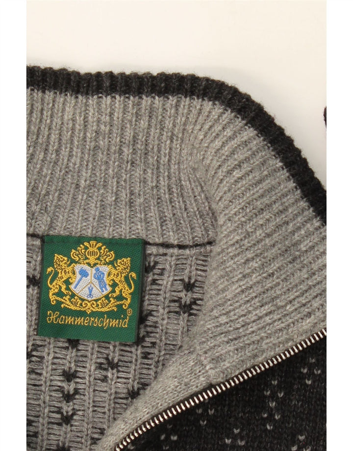 HAMMERSCHMID Mens Zip Neck Jumper Sweater Large Grey Fair Isle Classic Vintage Hammerschmid and Second-Hand Hammerschmid from Messina Hembry 