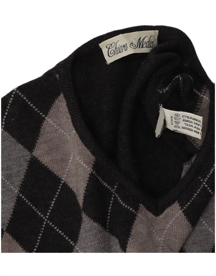 VINTAGE ženski džemper s V-izrezom UK 16 Large Gray Argyle/Diamond