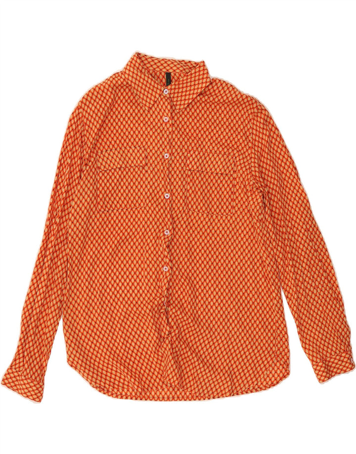 BENETTON Womens Longline Shirt UK 14 Medium Orange Spotted Modal Vintage Benetton and Second-Hand Benetton from Messina Hembry 